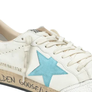 Neuve avec étiquette GOLDEN GOOSE Baskets Homme Ball Star Cuir Blanc Bleu Ciel 13