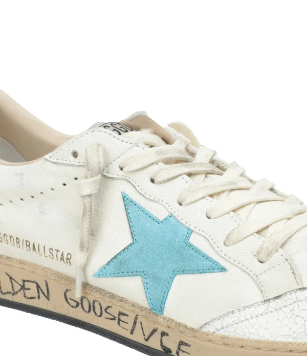 Neuve avec étiquette GOLDEN GOOSE Baskets Homme Ball Star Cuir Blanc Bleu Ciel 5