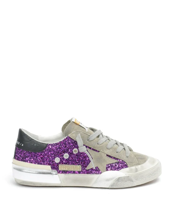 marque pas cher en ligne GOLDEN GOOSE Baskets Superstar Cuir Glitter Violet 1