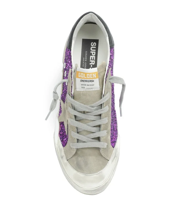 marque pas cher en ligne GOLDEN GOOSE Baskets Superstar Cuir Glitter Violet 3