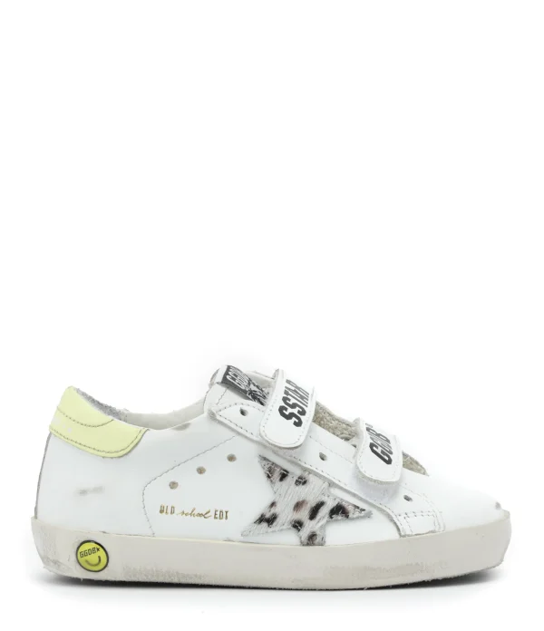 GOLDEN GOOSE Baskets Enfant Old School Cuir Blanc Jaune site pas cher 1