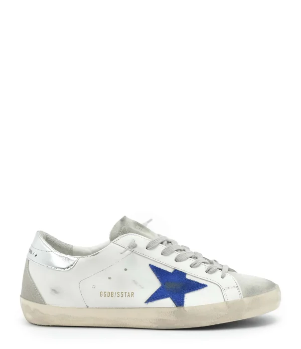 GOLDEN GOOSE Baskets Homme Superstar Cuir Blanc Bleu Argenté magasin pour 1