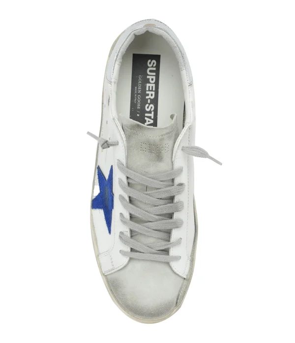 GOLDEN GOOSE Baskets Homme Superstar Cuir Blanc Bleu Argenté magasin pour 3