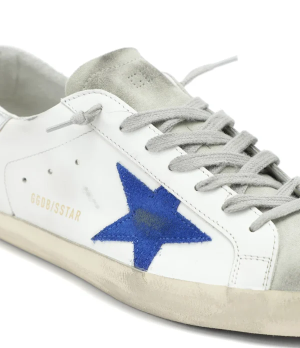 GOLDEN GOOSE Baskets Homme Superstar Cuir Blanc Bleu Argenté magasin pour 5