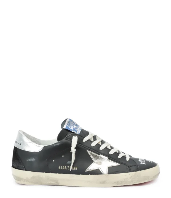 GOLDEN GOOSE Baskets Homme Superstar Cuir Noir Argenté pas cher en vente 1