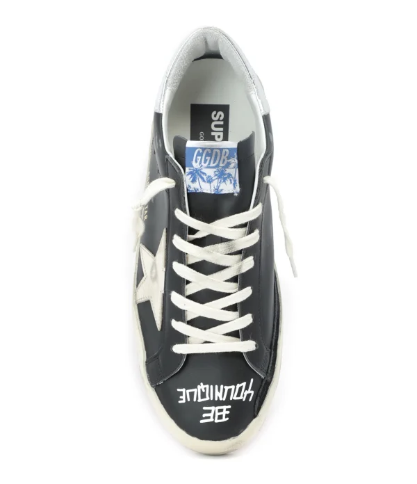 GOLDEN GOOSE Baskets Homme Superstar Cuir Noir Argenté pas cher en vente 3