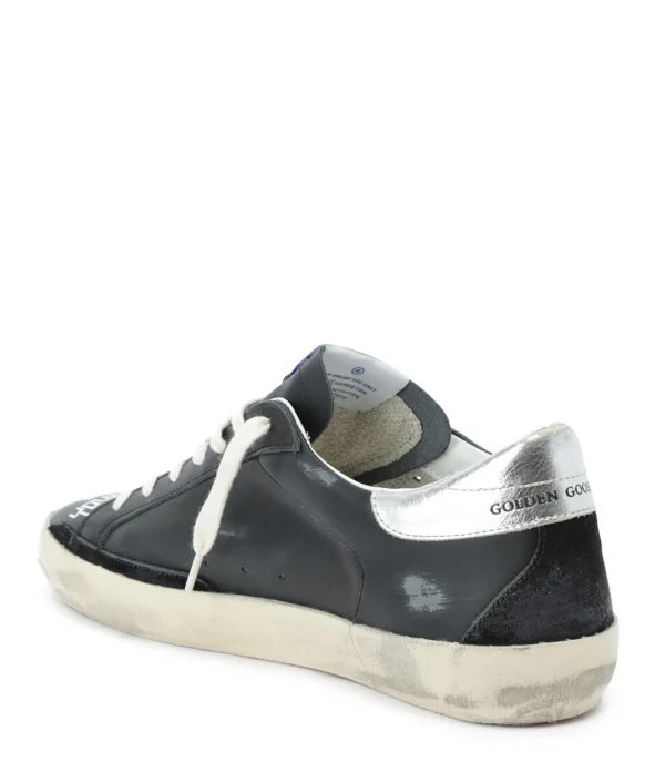 GOLDEN GOOSE Baskets Homme Superstar Cuir Noir Argenté pas cher en vente 4