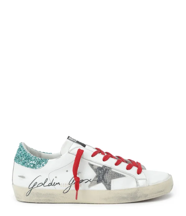 prix le plus bas GOLDEN GOOSE Baskets Superstar Cuir Blanc Glitter Bleu 1