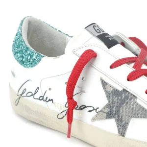 prix le plus bas GOLDEN GOOSE Baskets Superstar Cuir Blanc Glitter Bleu 14