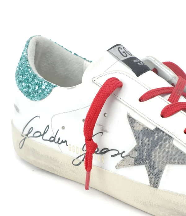 prix le plus bas GOLDEN GOOSE Baskets Superstar Cuir Blanc Glitter Bleu 5